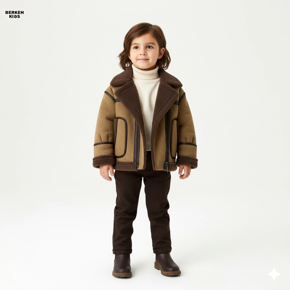 کودک پسر با کاپشن بوفالو بچگانه پسرانه در استایل پاییزه و زمستانی