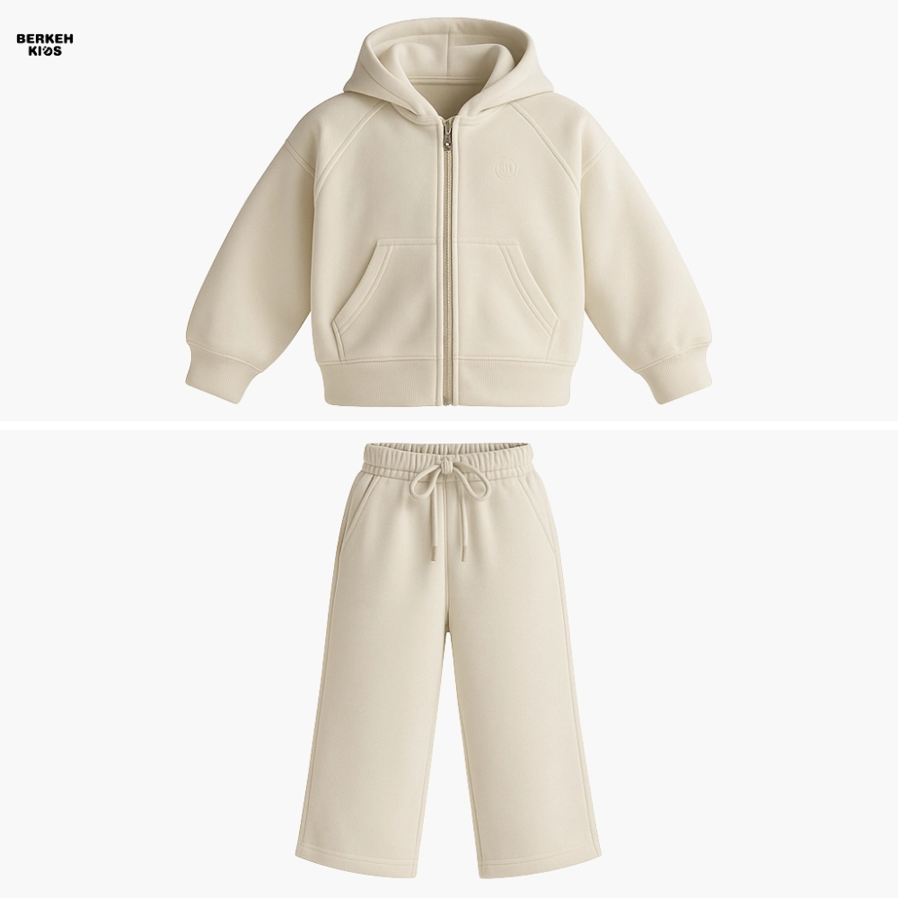 ست سویشرت و شلوار دخترانه مدل بگ رنگ استخوانی مناسب بهار و پاییز