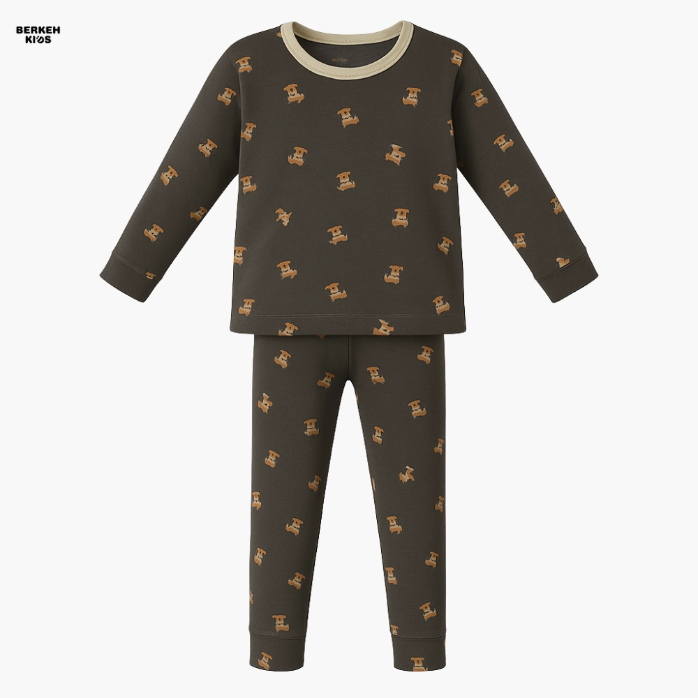 نمای کامل ست لباس راحتی بچگانه با چاپ فانتزی سگ