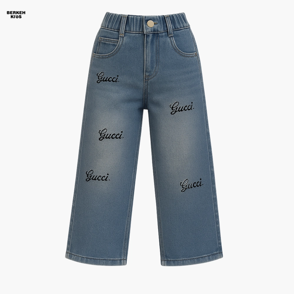 شلوار جین بچگانه دخترانه مدل بگ آبی روشن مناسب ۵ تا ۱۰ سال