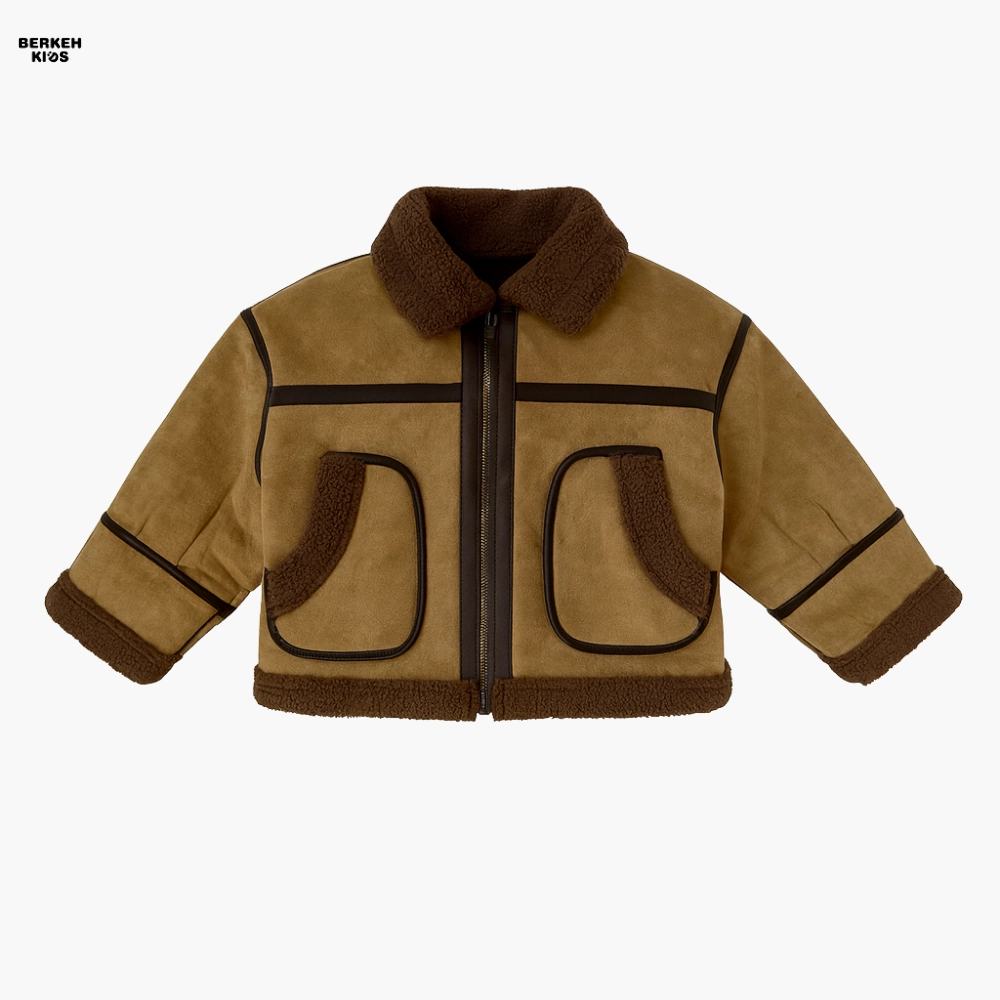 کاپشن بوفالو بچگانه پسرانه اصل با ترکیب رنگ قهوهای و نسکافهای نمای جلو