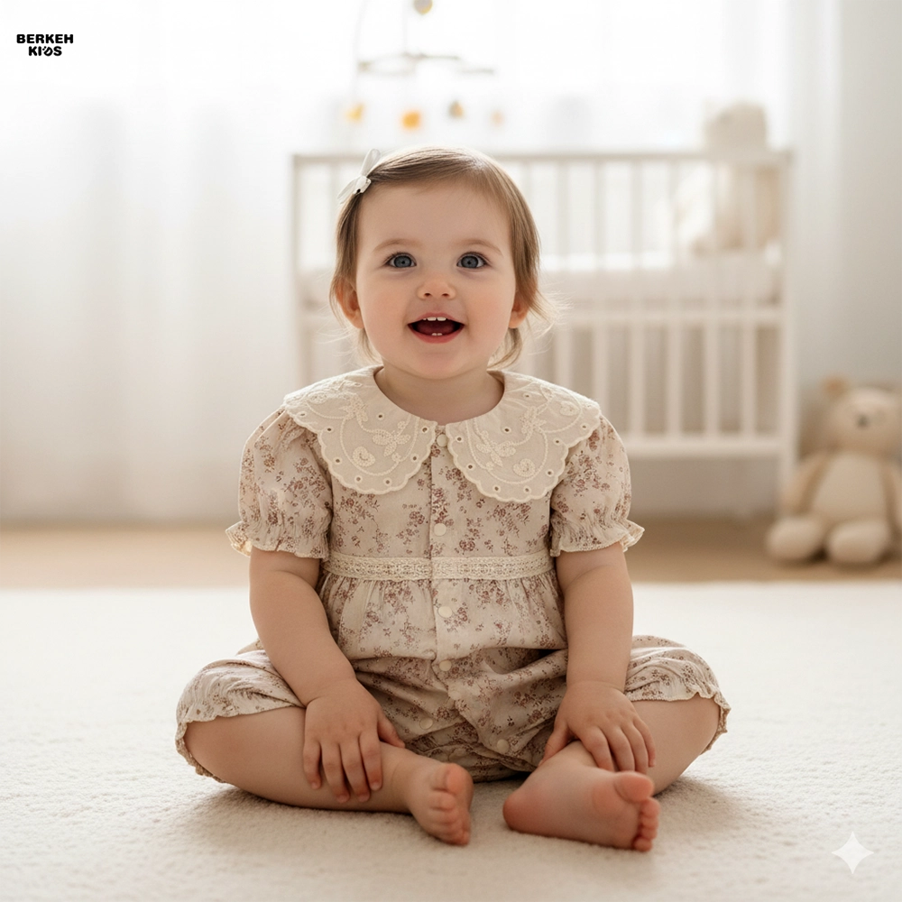 مدل سرهمی شورتی نخی گلدار نوزاد مناسب فصل تابستان و بهار