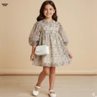 پیراهن دخترانه حریر گلدار مجلسی وارداتی - تنخور مدل