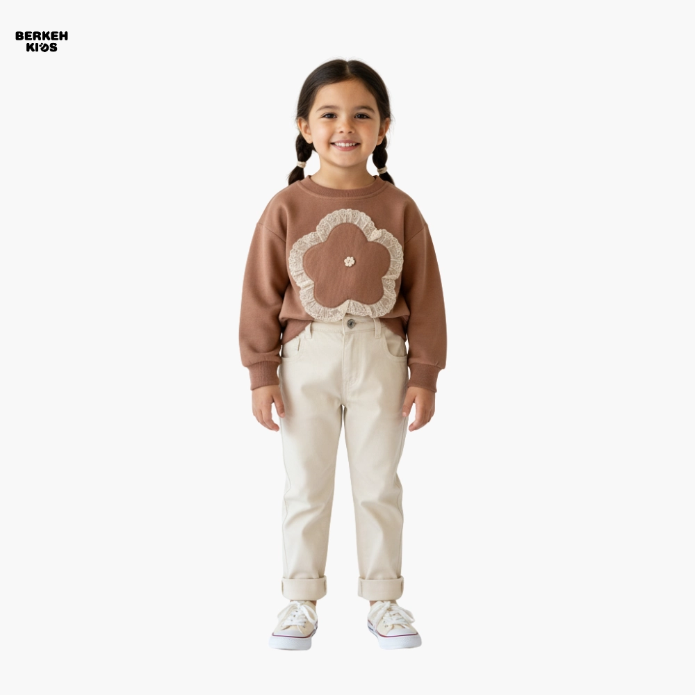 بلوز دورس دخترانه طرح گل توری رنگ هلویی