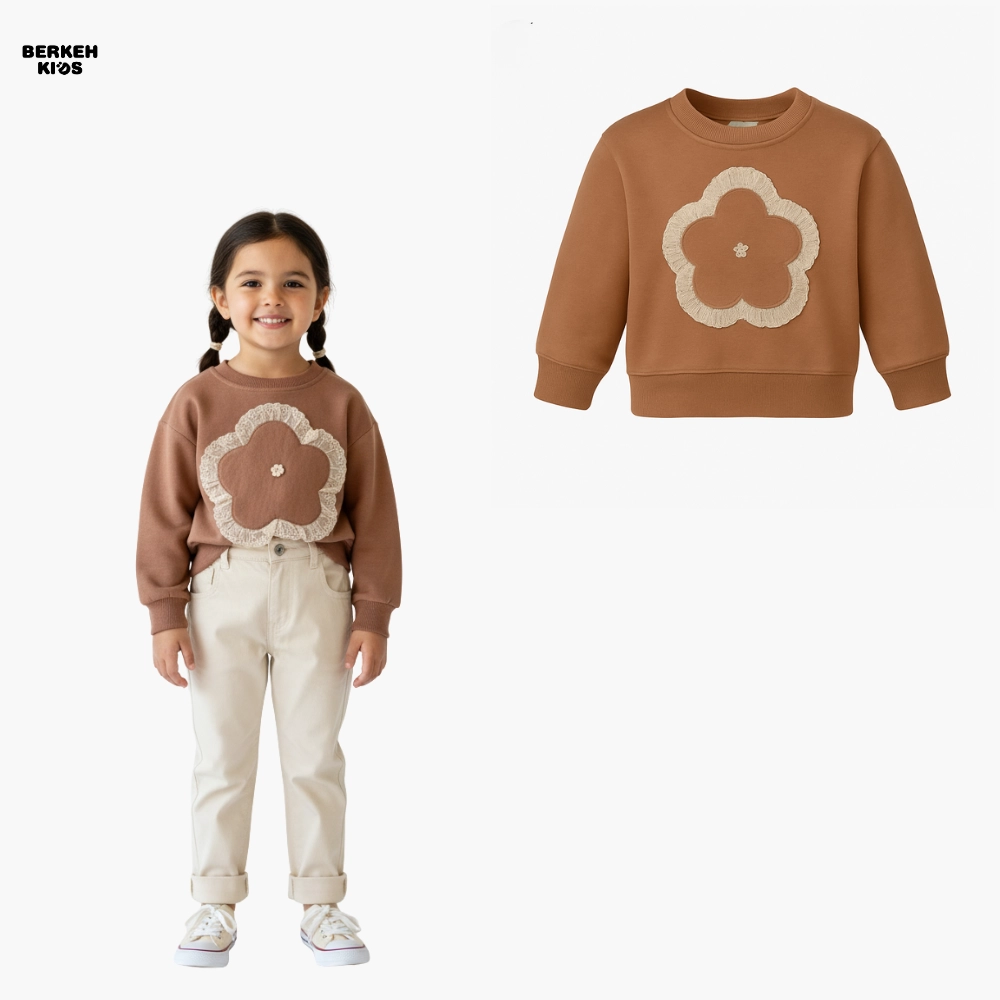 بلوز دخترانه طرح گل توری رنگ هلویی