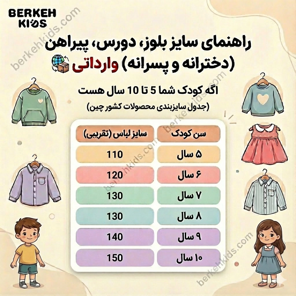راهنمای سایز لباس وارداتی بچگانه