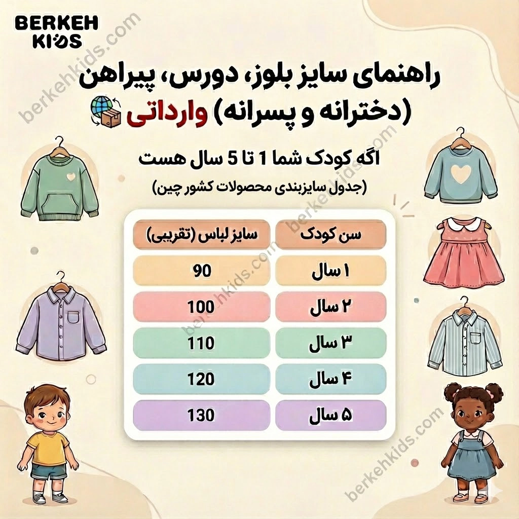 راهنمای سایز لباس بچه وارداتی