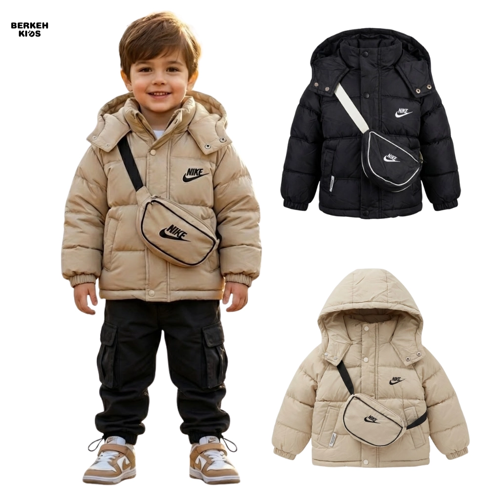 خرید کاپشن بچگانه نایک پفی مدل کیف دار بسیار شیک