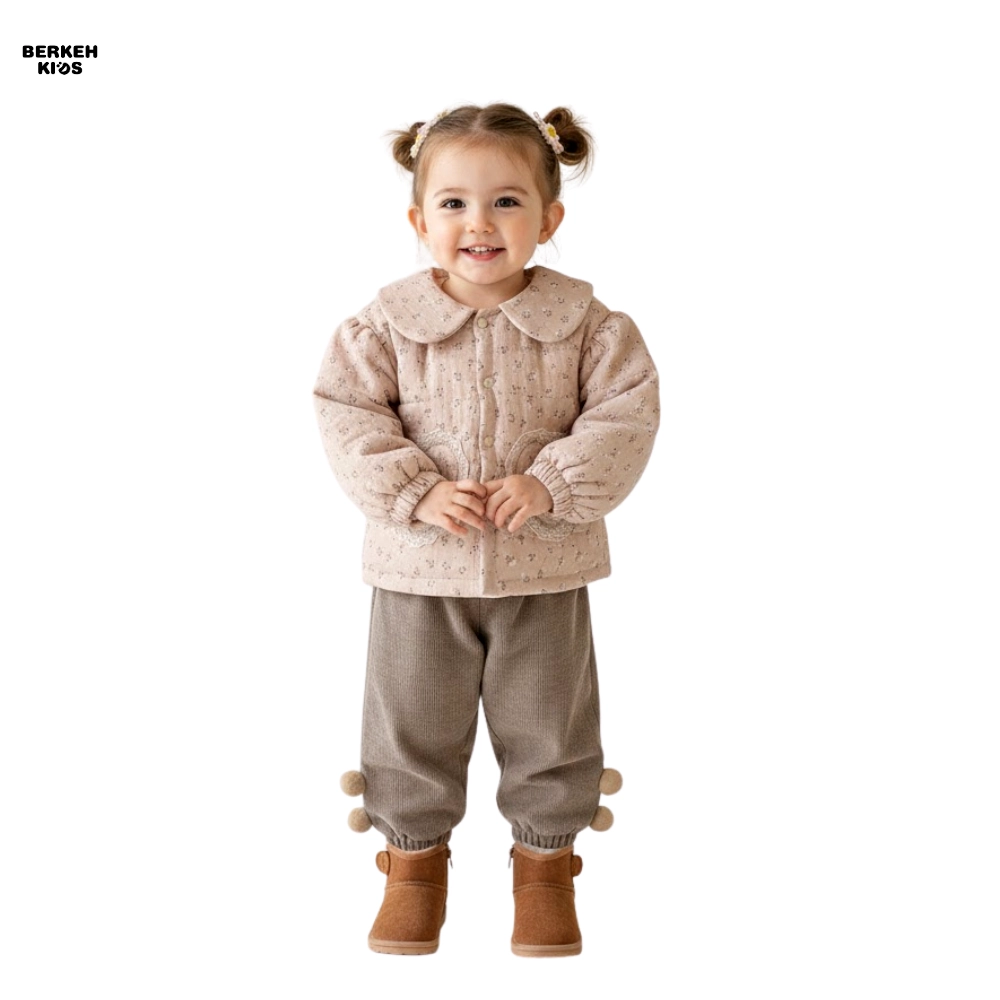 مدل کاپشن دخترانه یقه ب ب و شلوار پام پام دار