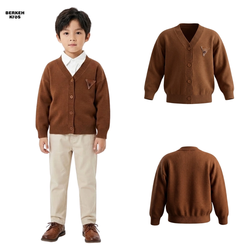 ژاکت بافت جلو دکمه بچگانه پسرانه رنگ قهوه ای 4 تا 11 سال وارداتی