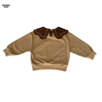 عکس دورس دخترانه یقه گلدوزی شده رنگ نسکافه‌ای
