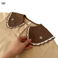 جدیدترین مدل دورس دخترانه یقه گلدوزی زمستانی رنگ شتری