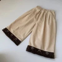 شلوار کتان واید لگ دخترانه رنگ کرم مناسب استایل روزمره و مهمانی دو تا شش سال