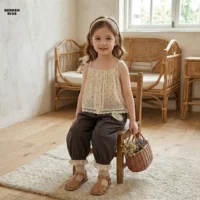 استایل شیک و مجلسی کودک با ست تاپ و شلوار کوتاه خنک تابستانی