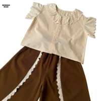 ست دوتیکه تابستانی لباس کودک مینیمال و ترند رنگ نود (کرم و قهوه ای)