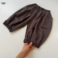 شلوارک دخترانه نخی خنک رنگ بنفش یادمجانی لین خمره ای وارداتی
