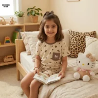 استایل شیک و فانتزی روزمره با ست تیشرت آستین کوتاه و شلوارک طرح کیتی