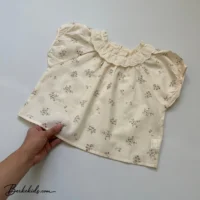بلوز تابستانی خنک دخترانه طرح گل قهوه ای