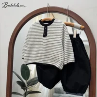 ست بچگانه کره‌ای با بلوز باکسی و شلوار کتان بالونی