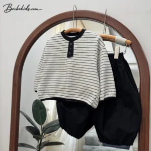 ست بچگانه کره‌ای با بلوز باکسی و شلوار کتان بالونی