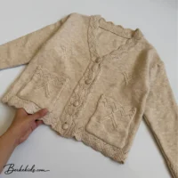 ژاکت دخترانه دکمه دار با حاشیه بافت تزئینی