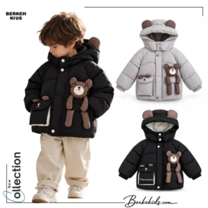 کاپشن پسرانه بچگانه کلاه دار طرح خرس وارداتی